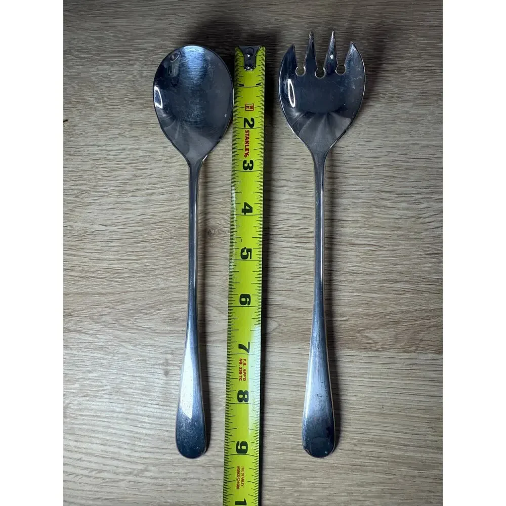 Vintage Silverplate Italy Salad Serving Set Spoon Fork Plain Minimalist Design